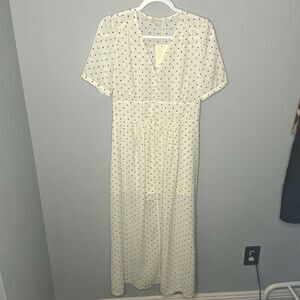 See U Soon Ivory with Blue Polka Dot Romper Dress Size Small